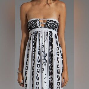 Indah Flamingo Smocked Bandeau Maxi Dress Borneo Black White